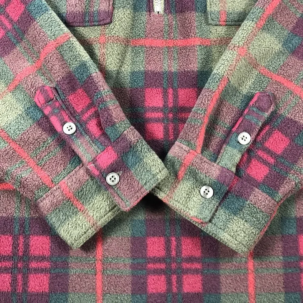 Gap Plaid Half Zip Fleece Pullover Shirt Jacket XXL 14-16 Boys Green Red Plaid
